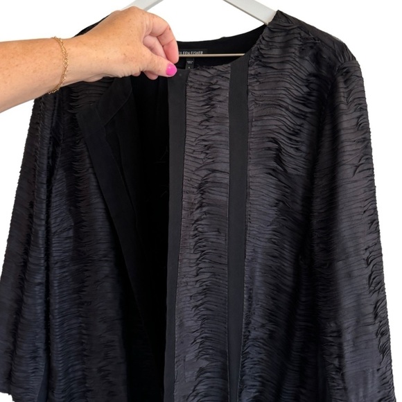 Eileen Fisher Ripple Bindu Silk Round Neck Long Jacket, Size L - Picture 7 of 10